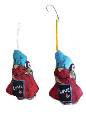 B Shackman Vintage Cloth Stuffed Christmas Ornaments Pillow 1970s 2 Dolls Holida